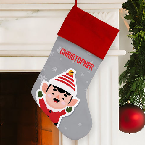 Personalized Elf Red Cuff Stocking - Sunny Jar Personalized™