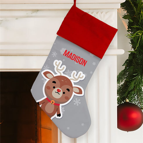 Personalized Reindeer Red Cuff Stocking - Sunny Jar Personalized™