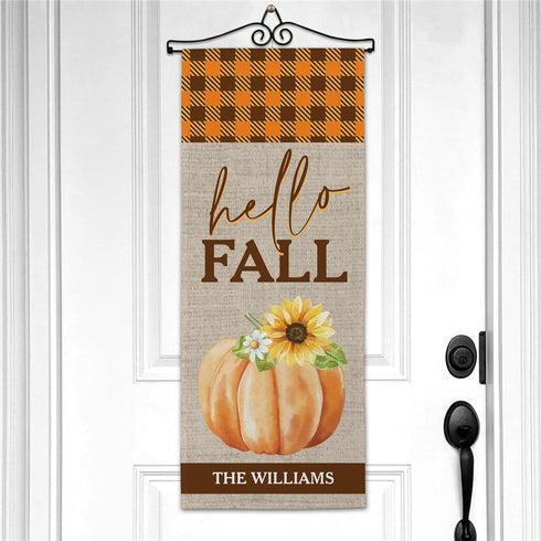 Personalized Orange Plaid with Pretty Pumpkin Wall Hanging - Sunny Jar Personalized™