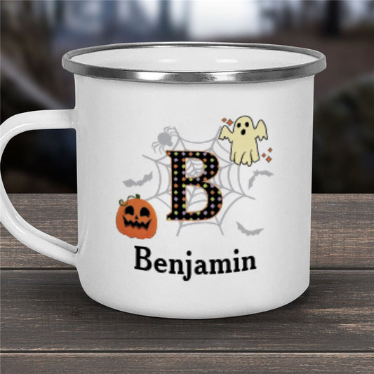 Personalized Polka Dot Ghost & Pumpkin Camper Mug - Sunny Jar Personalized™