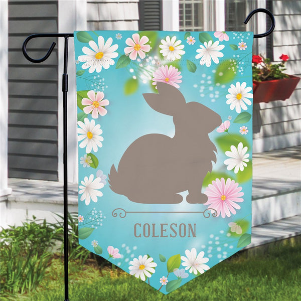 Personalized Daisy Background with Bunny Silhouette Pennant Shape Garden Flag - Sunny Jar Personalized™