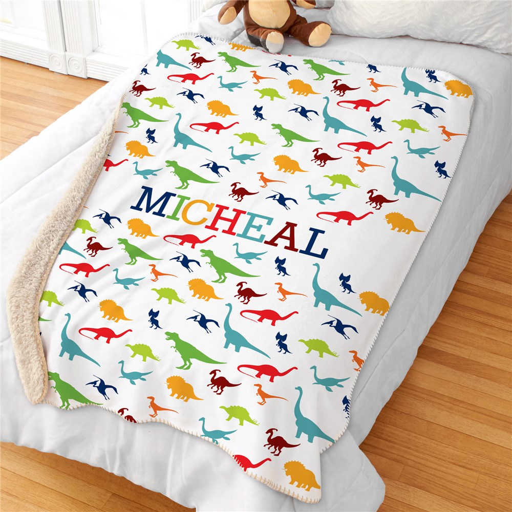 Personalized Colorful Dino Sherpa Blanket - Sunny Jar Personalized™