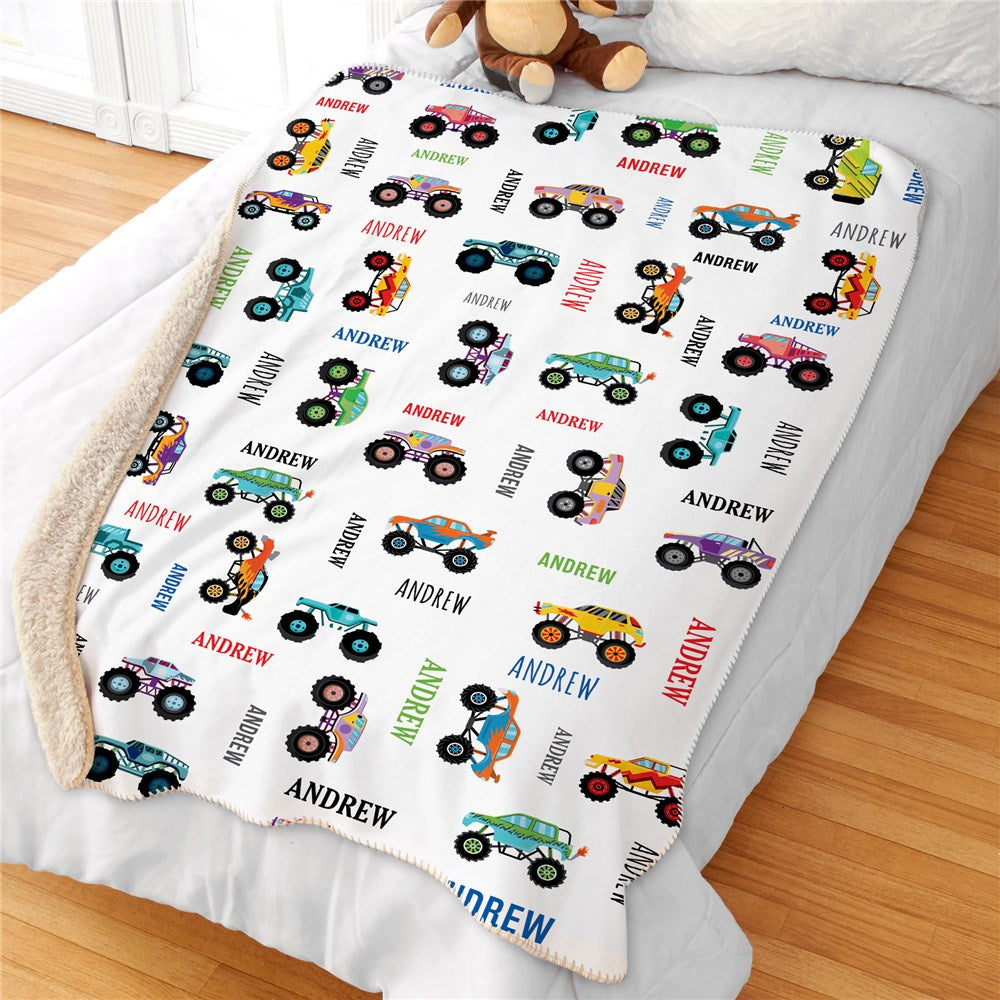 Personalized Monster Truck Sherpa Blanket - Sunny Jar Personalized™