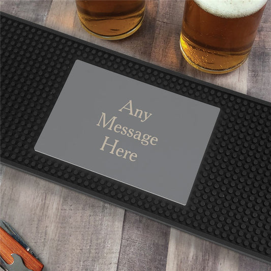 Personalized Gray Background with Cream Serif Custom Message Lines Bar Mat - Sunny Jar Personalized™