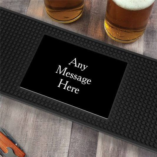 Personalized Black Background with White Serif Custom Message Lines Bar Mat - Sunny Jar Personalized™