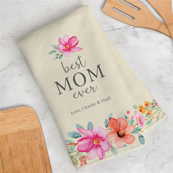 Personalized Floral Best Mom Ever Dish Towel - Sunny Jar Personalized™