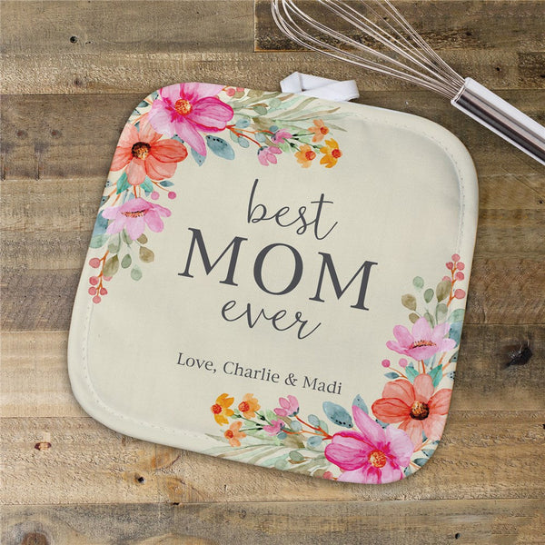 Personalized Floral Best Mom Ever Pot Holder - Sunny Jar Personalized™