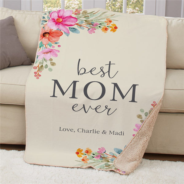 Personalized Floral Best Mom Ever Sherpa Blanket - Sunny Jar Personalized™