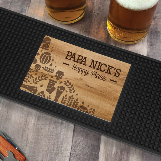 Personalized Wood Background Beer Icons Bar Mat - Sunny Jar Personalized™