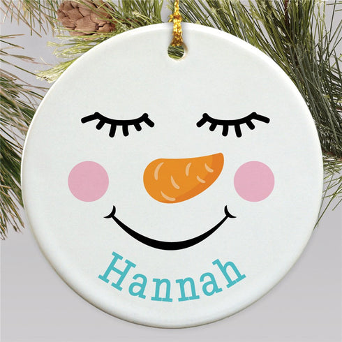 Personalized Closed Eyelash Snowman Round Ornament - Sunny Jar Personalized™