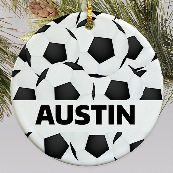 Personalized Black & White Soccer Round Ornament - Sunny Jar Personalized™