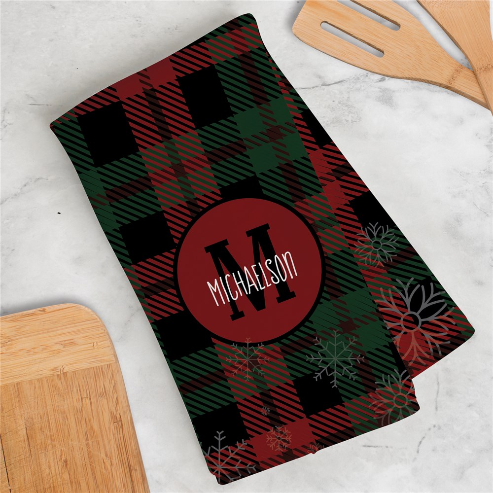 Personalized Snowflake Plaid Dish Towel - Sunny Jar Personalized™