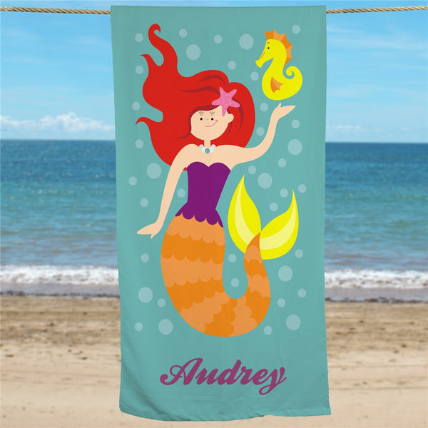 Personalized Red Hair Mermaid Beach Towel - Sunny Jar Personalized™