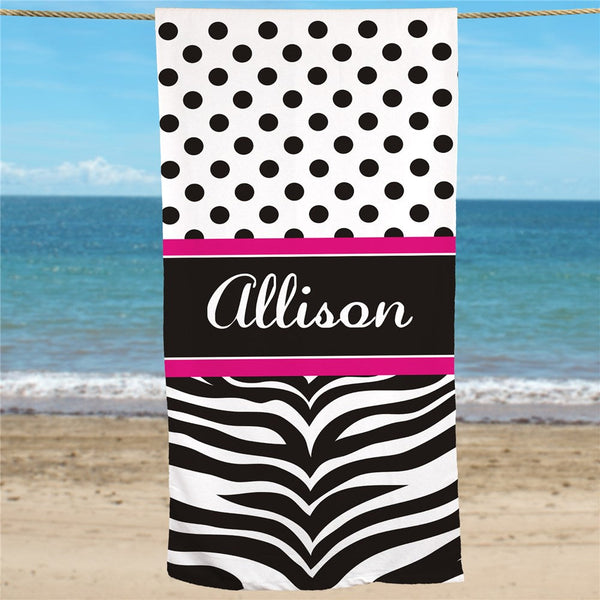 Personalized Zebra Print Beach Towel - Sunny Jar Personalized™