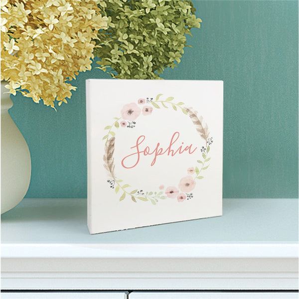 Personalized Flower Wreath 6x6 Table Top Sign - Sunny Jar Personalized™