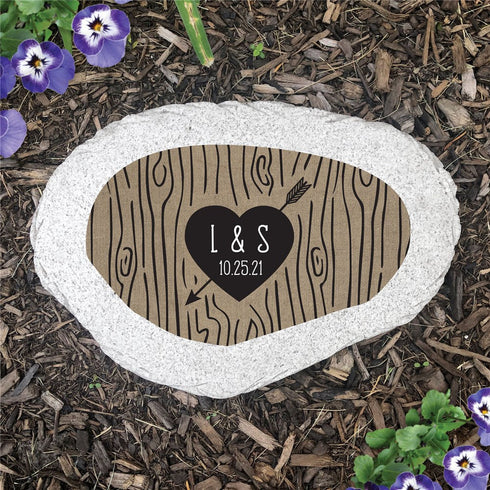 Personalized Initials Heart Carved Tree Flat Garden Stone - Sunny Jar Personalized™