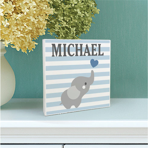 Personalized Elephant Striped 6x6 Table Top Sign - Sunny Jar Personalized™