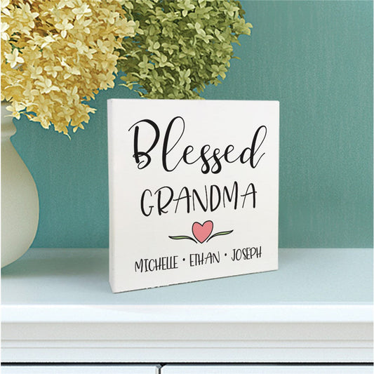 Personalized Blessed Grandma 6x6 Table Top Sign - Sunny Jar Personalized™