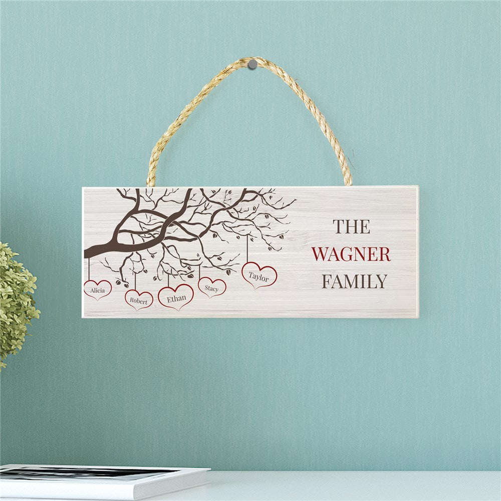 Personalized Family Tree With Hearts Rope Hanging Sign - Sunny Jar Personalized™