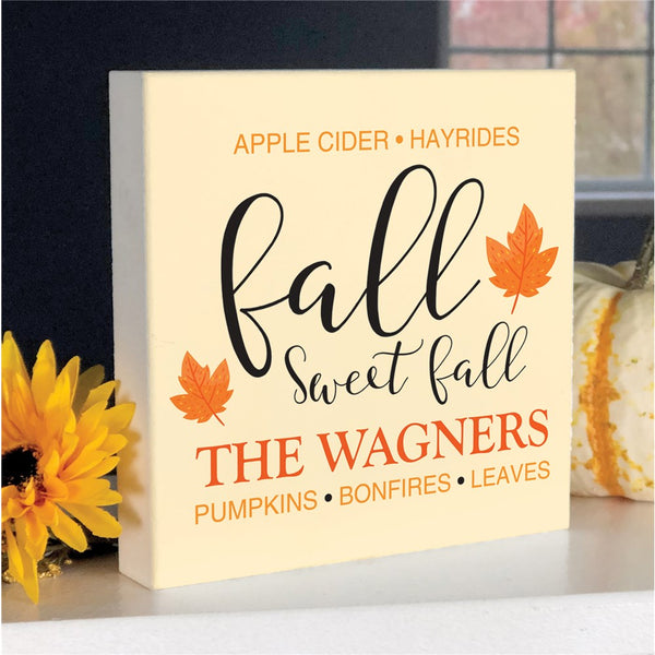 Personalized Fall Sweet Fall 6x6 Table Top Sign - Sunny Jar Personalized™