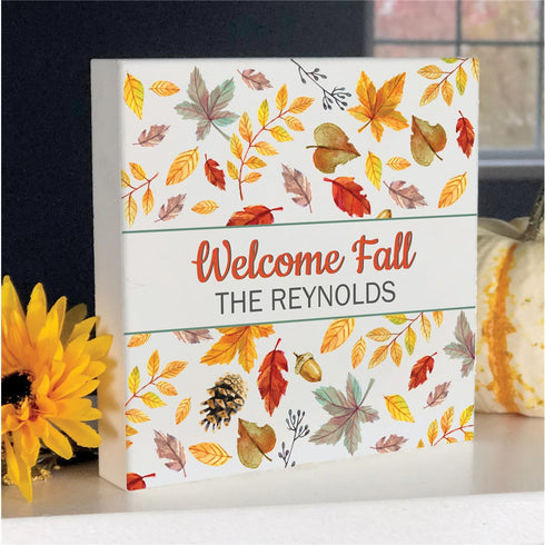 Personalized Welcome Fall 6x6 Table Top Sign - Sunny Jar Personalized™