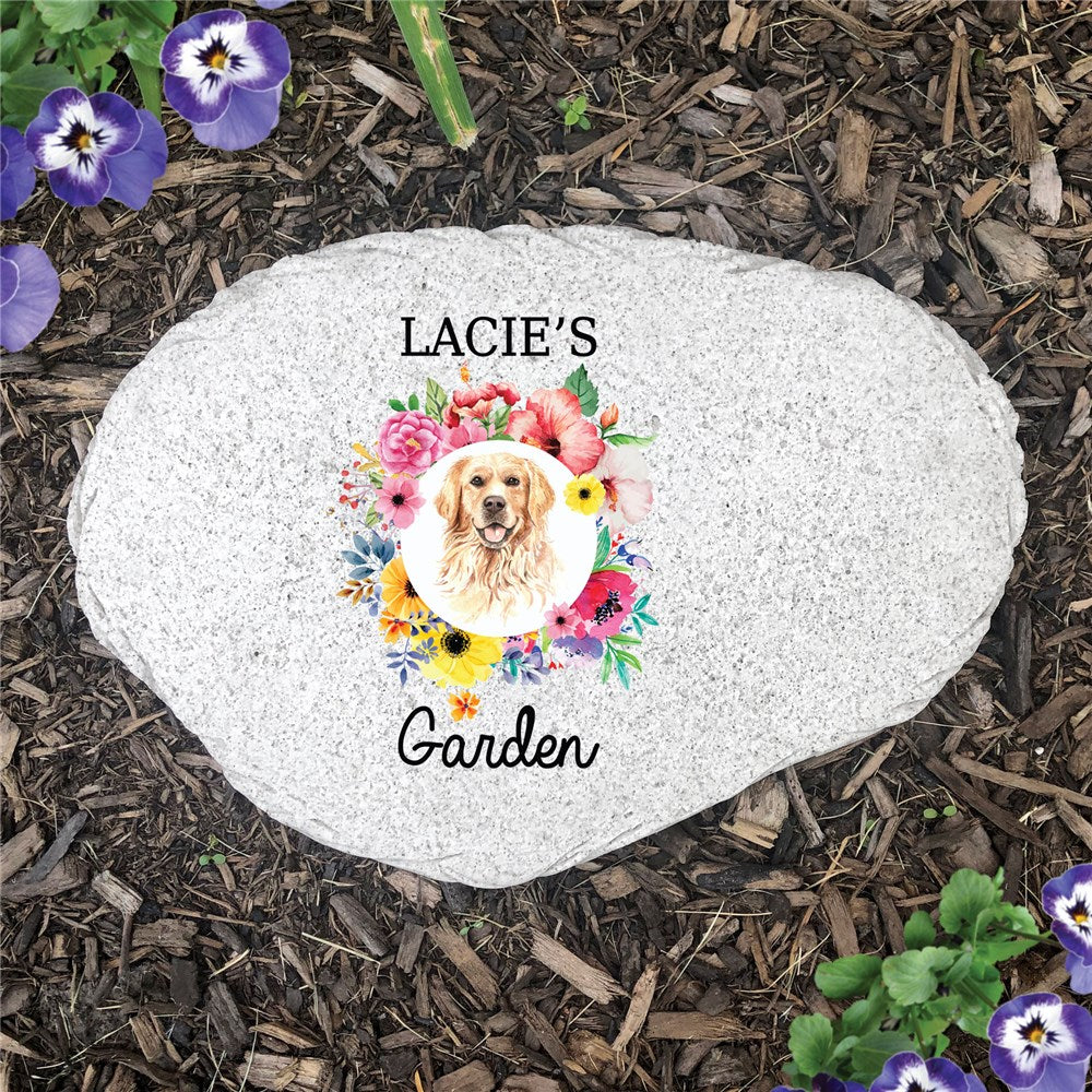 Personalized Floral Dog Flat Garden Stone - Sunny Jar Personalized™