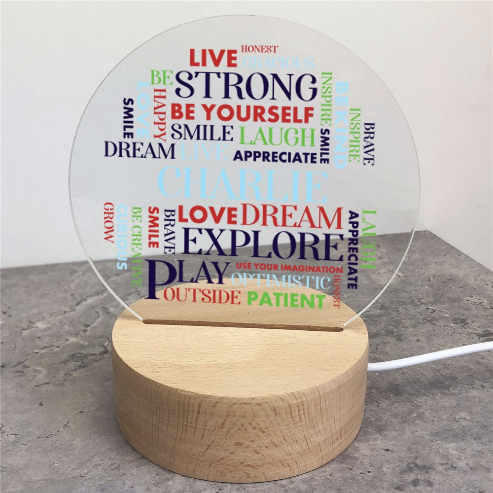 Personalized Boy Words Round Light Up Sign - Sunny Jar Personalized™