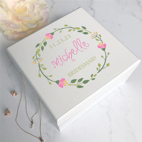 Personalized Floral Wreath Party Square Jewelry Box - Sunny Jar Personalized™