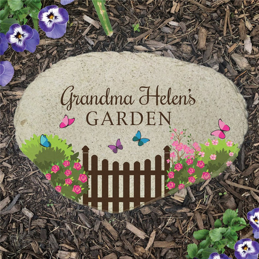 Personalized Flower Bushes with Gate Flat Garden Stone - Sunny Jar Personalized™