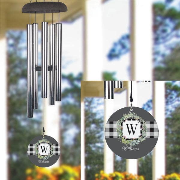 Personalized Wreath with Plaid Wind Chime - Sunny Jar Personalized™