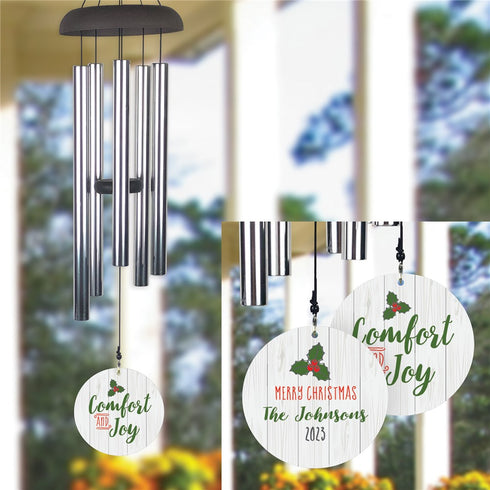 Personalized Comfort and Joy White Wood Background Wind Chime - Sunny Jar Personalized™