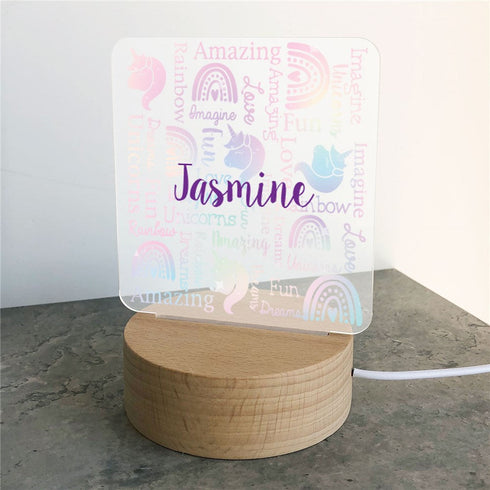 Personalized Watercolor Unicorn and Rainbow Light Up Sign - Sunny Jar Personalized™