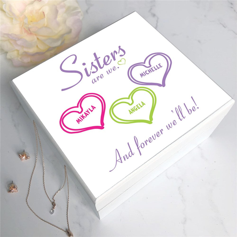 Personalized Sisters Are We with Hearts Jewelry Box - Sunny Jar Personalized™