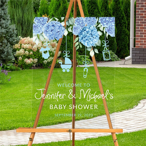 Personalized Hydrangeas with Baby Icons Acrylic Sign - Sunny Jar Personalized™