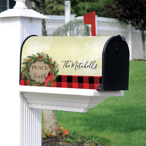 Personalized Peace On Earth Cardinal Address Mailbox Cover - Sunny Jar Personalized™