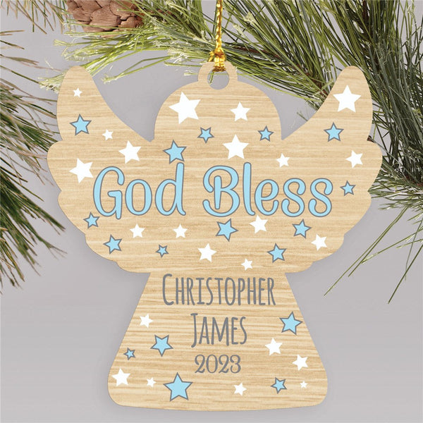 Personalized God Bless with Stars Wood Ornament - Sunny Jar Personalized™