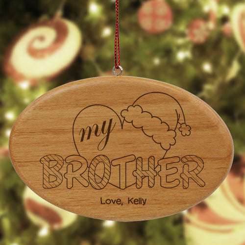 Engraved Heart My Brother Wooden Oval Ornament - Sunny Jar Personalized™