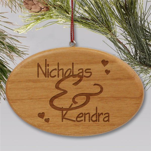 Engraved Couples Wooden Oval Christmas Ornament - Sunny Jar Personalized™