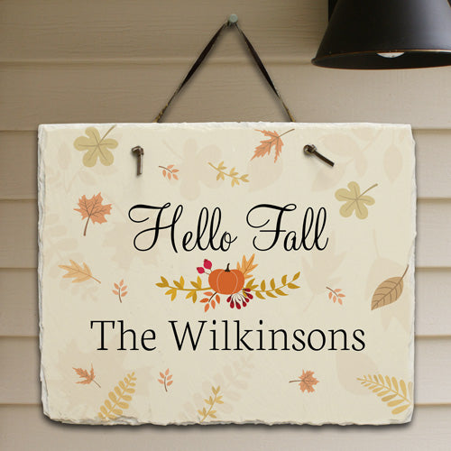 Personalized Hello Fall Slate Plaque - Sunny Jar Personalized™